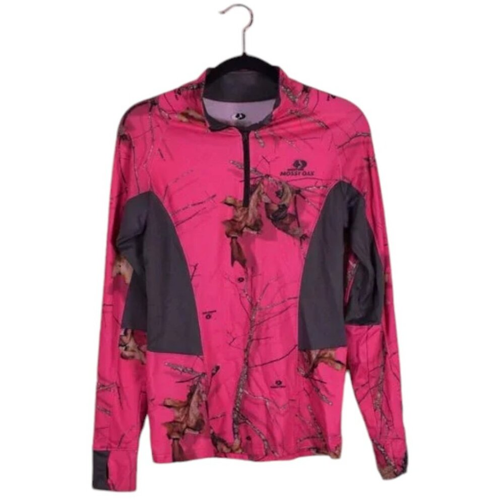 Mossy Oak Women's Camo Pink Performance Zip Up Pullover Outdoor Hiking Hunting S